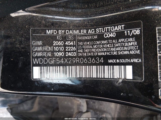 45731230 :رقم المزاد ، WDDGF54X29R063634 vin ، 2009 Mercedes-benz C 300 Sport مزاد بيع