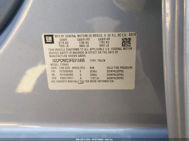 3GCPCREC3FG313495 Chevrolet Silverado C1500 Lt