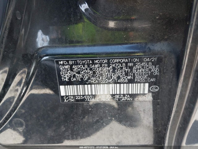 45731272 :رقم المزاد ، JTHCA1D22M5114858 vin ، 2021 Lexus Is 300 مزاد بيع