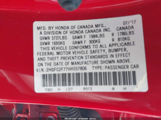 Honda CIVIC EX 2017 2HGFC2F77HH557806 Image 9