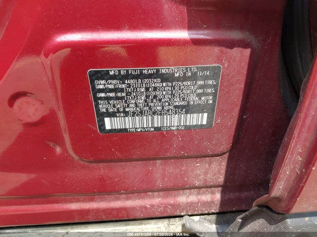 Продажа на аукционе авто 2015 Subaru Forester 2.5i, vin: JF2SJABC2FH548354, номер лота: 45731289