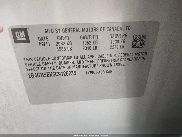 Продажа на аукционе авто 2012 Buick Regal, vin: 2G4GR5EK6C9126235, номер лота: 45731306