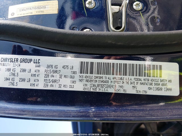 Aukcja sprzedaży 2015 Jeep Patriot Latitude, vin: 1C4NJRFB2FD202419, numer aukcji: 45731314