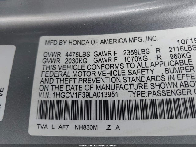 1HGCV1F39LA013951 Honda Accord Sport