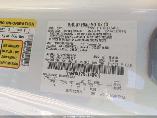 Ford Mustang Gt Premium Fastback 2022 1FA6P8CF2N5148901 Image 9