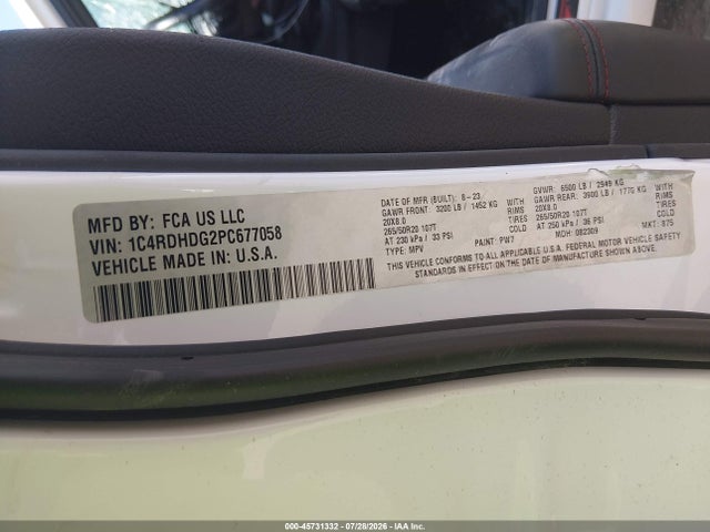 Продажа на аукционе авто 2023 Dodge Durango Gt Plus Rwd, vin: 1C4RDHDG2PC677058, номер лота: 45731332