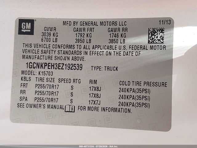 45731334 :رقم المزاد ، 1GCNKPEH3EZ192539 vin ، 2014 Chevrolet Silverado 1500 Work Truck مزاد بيع