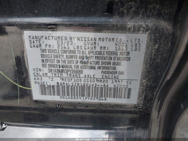 Продажа на аукционе авто 2023 Nissan Sentra Sr Xtronic Cvt, vin: 3N1AB8DV3PY259068, номер лота: 45731346