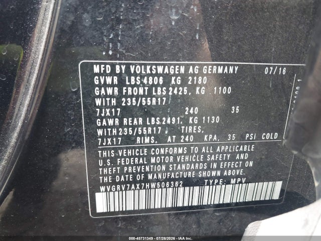 Продаж на аукціоні авто 2017 Volkswagen Tiguan 2.0t Wolfsburg Edition, vin: WVGRV7AX7HW506362, номер лоту: 45731349