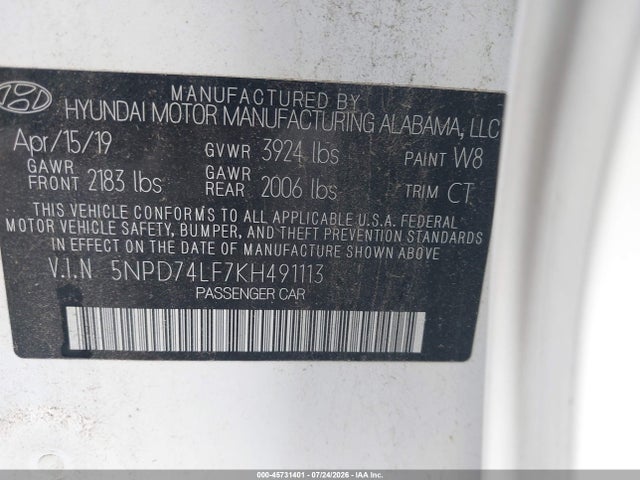 Hyundai ELANTRA SE 2019 5NPD74LF7KH491113 Image 9