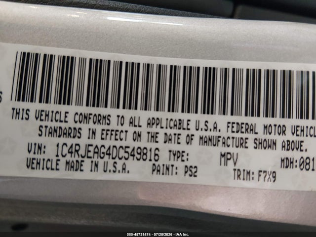 Продажа на аукционе авто 2013 Jeep Grand Cherokee Laredo, vin: 1C4RJEAG4DC549816, номер лота: 45731474