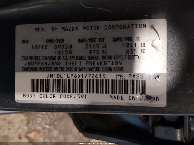 Aukcja sprzedaży 2013 Mazda Mazda3 I Touring, vin: JM1BL1LP6D1772615, numer aukcji: 45731481