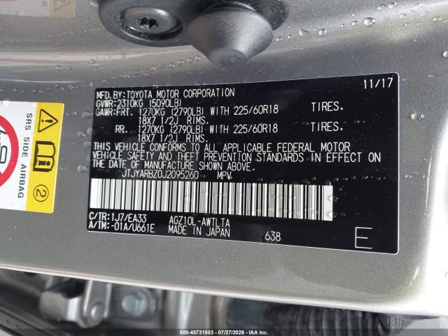 Aukcja sprzedaży 2018 Lexus Nx 300, vin: JTJYARBZ0J2095260, numer aukcji: 45731503