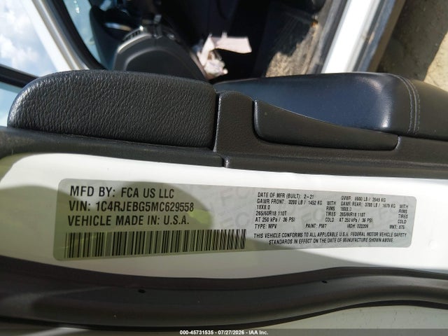 Aukcja sprzedaży 2021 Jeep Grand Cherokee Limited 4x2, vin: 1C4RJEBG5MC629558, numer aukcji: 45731535