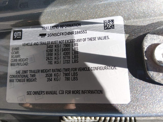1GNSCFKD4NR184551 Chevrolet Suburban 2wd Premier