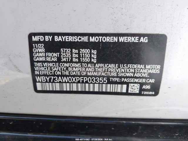 Продажа на аукционе авто 2023 Bmw I4 Edrive40, vin: WBY73AW0XPFP03355, номер лота: 45731562