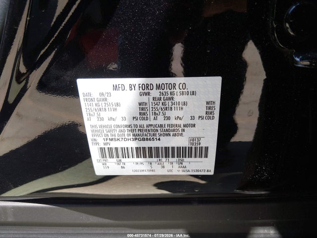 1FMSK7DH3PGB86514 Ford EXPLORER XLT