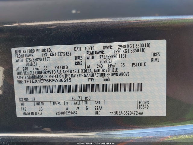 Ford F-150 Xl 2019 1FTEX1EP6KFA36515 Image 9