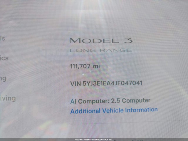 Продажа на аукционе авто 2018 Tesla Model 3 Long Range/mid Range, vin: 5YJ3E1EA4JF047041, номер лота: 45731586
