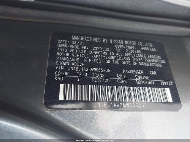 Aukcja sprzedaży 2021 Nissan Rogue Sport S Awd Xtronic Cvt, vin: JN1BJ1AW3MW665205, numer aukcji: 45731616