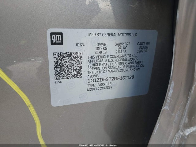 Продажа на аукционе авто 2024 Chevrolet Malibu Fwd 1lt, vin: 1G1ZD5ST2RF161128, номер лота: 45731627