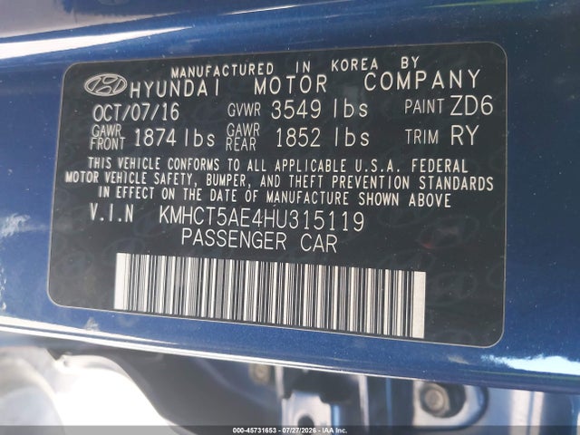 Hyundai ACCENT SE 2017 KMHCT5AE4HU315119 Image 9