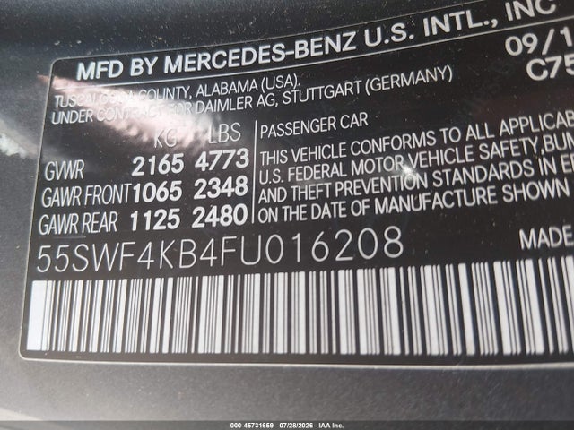 45731659 :رقم المزاد ، 55SWF4KB4FU016208 vin ، 2015 Mercedes-benz C 300 4matic مزاد بيع
