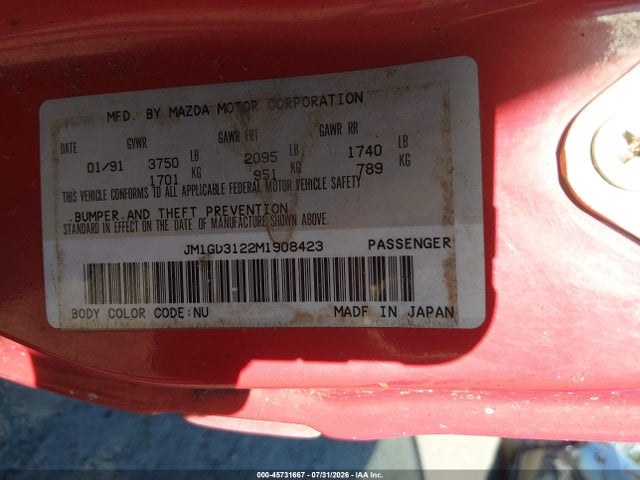 Aukcja sprzedaży 1991 Mazda Mx-6 Dx/lx, vin: JM1GD3122M1908423, numer aukcji: 45731667