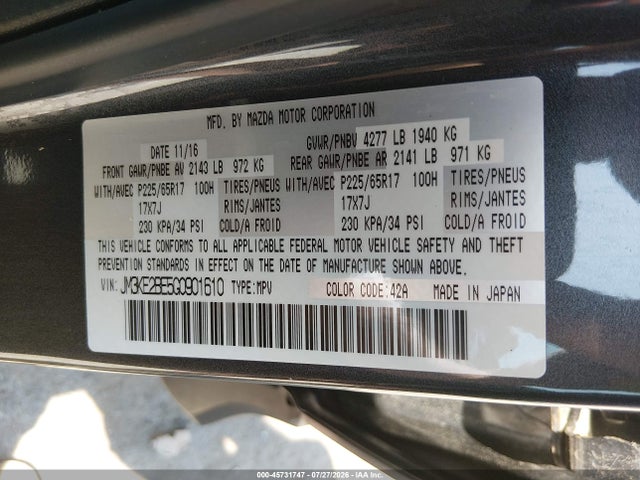 45731747 :رقم المزاد ، JM3KE2BE5G0901610 vin ، 2016 Mazda Cx-5 Sport مزاد بيع