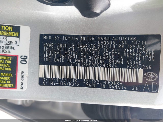 Toyota COROLLA LE 2015 2T1BURHE9FC293624 Image 9