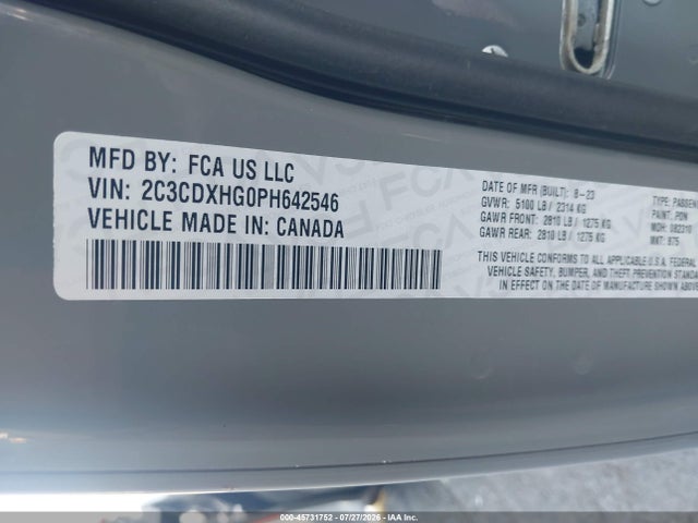 Продаж на аукціоні авто 2023 Dodge Charger Gt, vin: 2C3CDXHG0PH642546, номер лоту: 45731752