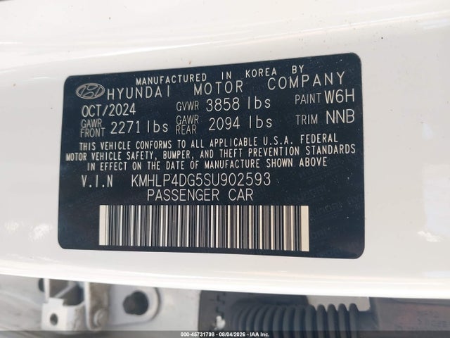 Продажа на аукционе авто 2025 Hyundai Elantra Limited, vin: KMHLP4DG5SU902593, номер лота: 45731798