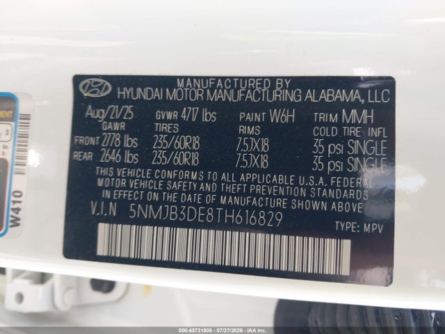 5NMJB3DE8TH616829 Hyundai TUCSON SEL