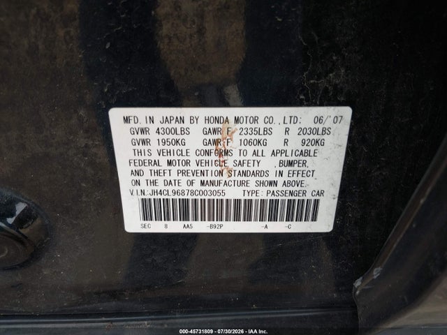 Aukcja sprzedaży 2008 Acura Tsx, vin: JH4CL96878C003055, numer aukcji: 45731809