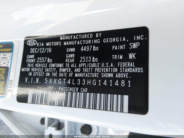 KIA Optima Lx 2017 5XXGT4L33HG141481 Image 9