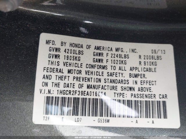 Honda ACCORD LX 2014 1HGCR2F39EA016054 Image 9