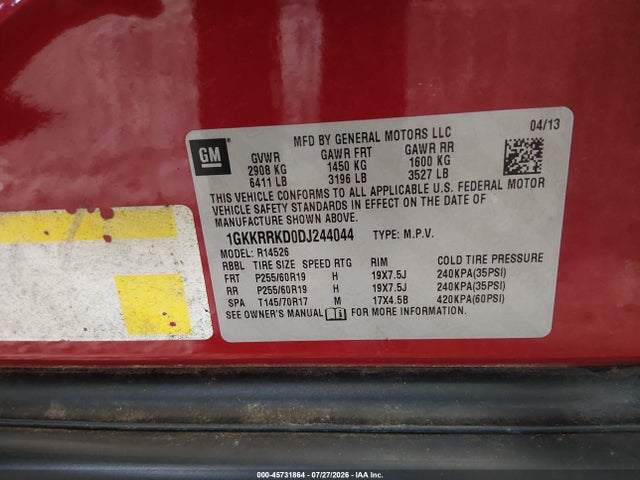 Aukcja sprzedaży 2013 Gmc Acadia Slt-1, vin: 1GKKRRKD0DJ244044, numer aukcji: 45731864