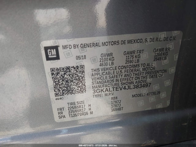 Продажа на аукционе авто 2018 Gmc Terrain Sle, vin: 3GKALTEV4JL383497, номер лота: 45731873