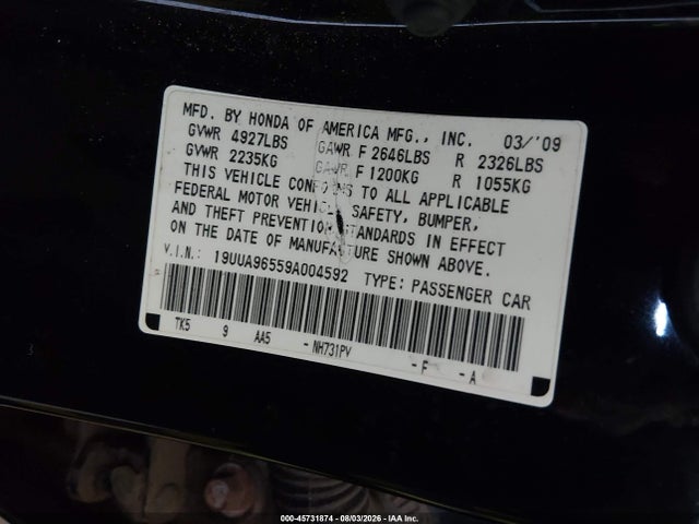 Продаж на аукціоні авто 2009 Acura Tl 3.7, vin: 19UUA96559A004592, номер лоту: 45731874