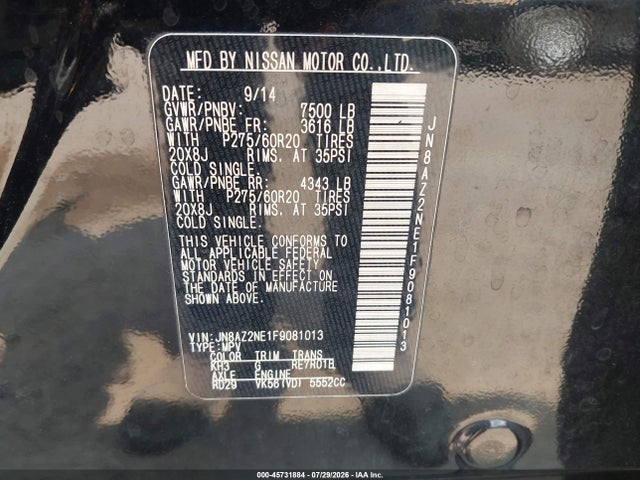 Продажа на аукционе авто 2015 Infiniti Qx80, vin: JN8AZ2NE1F9081013, номер лота: 45731884