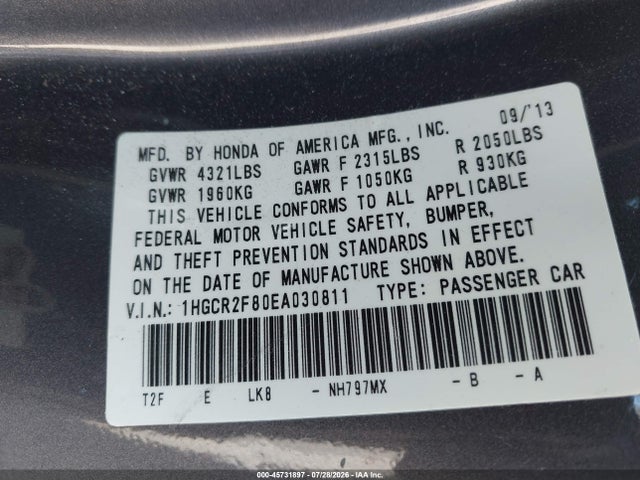 Honda Accord Ex-l 2014 1HGCR2F80EA030811 Image 9