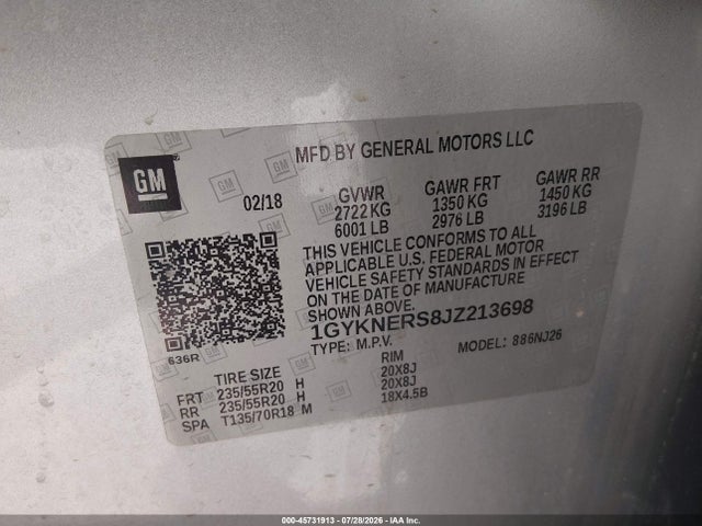 45731913 :رقم المزاد ، 1GYKNERS8JZ213698 vin ، 2018 Cadillac Xt5 Premium Luxury مزاد بيع