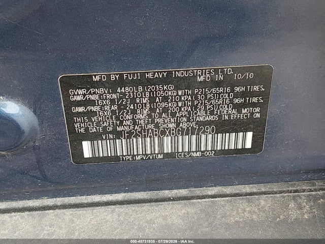 Продаж на аукціоні авто 2011 Subaru Forester 2.5x, vin: JF2SHABCXBG717290, номер лоту: 45731935