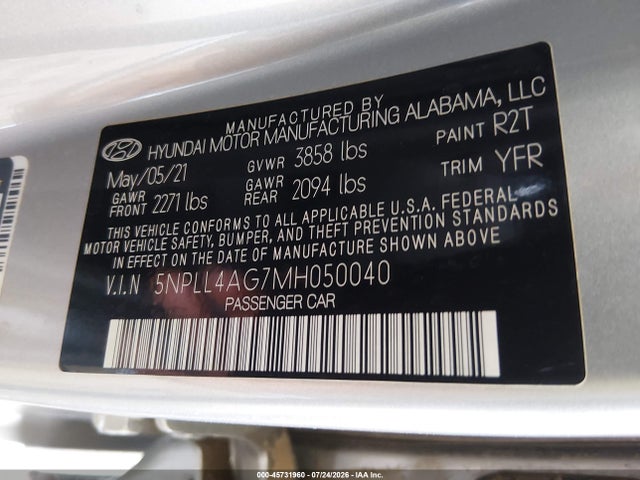 Hyundai ELANTRA SE 2021 5NPLL4AG7MH050040 Image 9