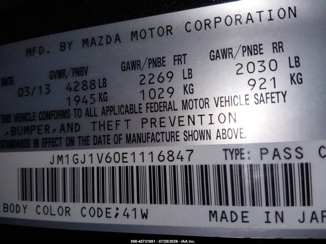 JM1GJ1V60E1116847 Mazda Mazda6 I Touring