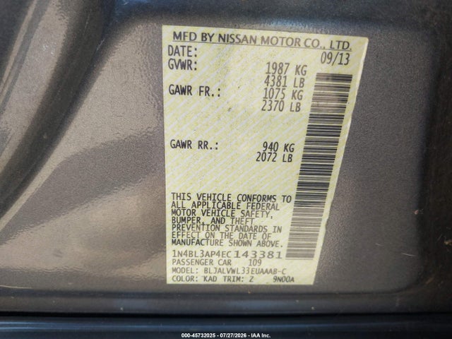 Nissan Altima 3.5 Sl 2014 1N4BL3AP4EC143381 Image 9