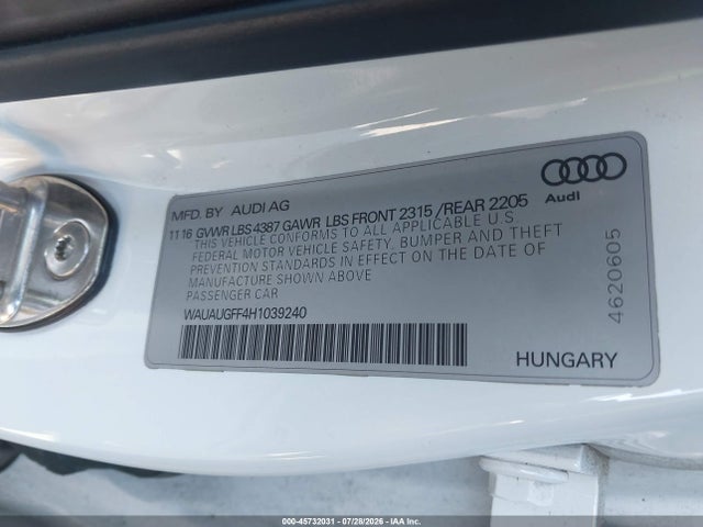 WAUAUGFF4H1039240 Audi A3 PREMIUM