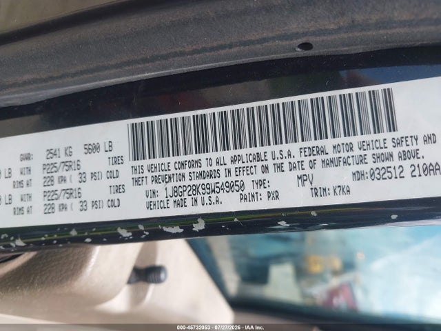 2009 Jeep Liberty Sport მანქანა იყიდება აუქციონზე, vin: 1J8GP28K99W549050, აუქციონის ნომერი: 45732053