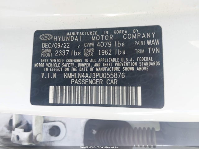 Aukcja sprzedaży 2023 Hyundai Elantra Hybrid Limited, vin: KMHLN4AJ3PU055876, numer aukcji: 45732057