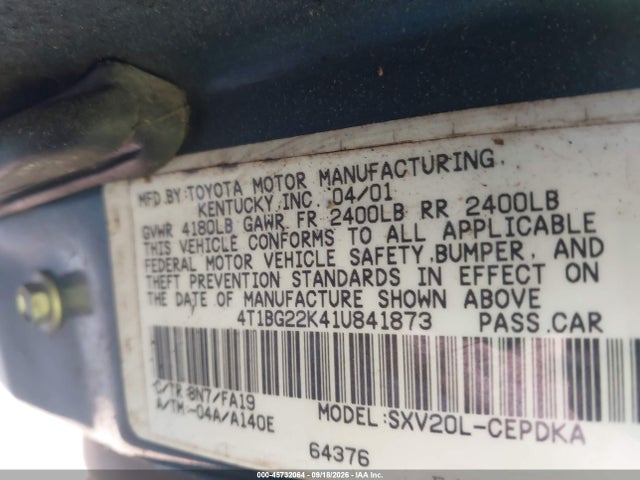 2001 Toyota Camry Ce მანქანა იყიდება აუქციონზე, vin: 4T1BG22K41U841873, აუქციონის ნომერი: 45732064